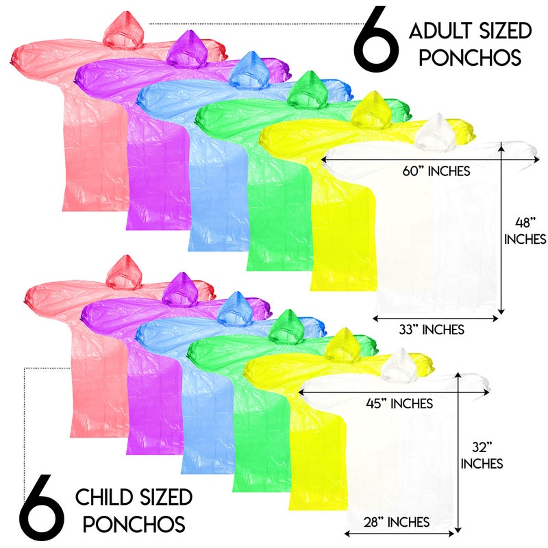 Lingito Rain Ponchos Family Pack | 12-Piece Emergency Drawstring Hood Poncho for Children and Adults | Lightweight Reusable or Disposable - Image 3